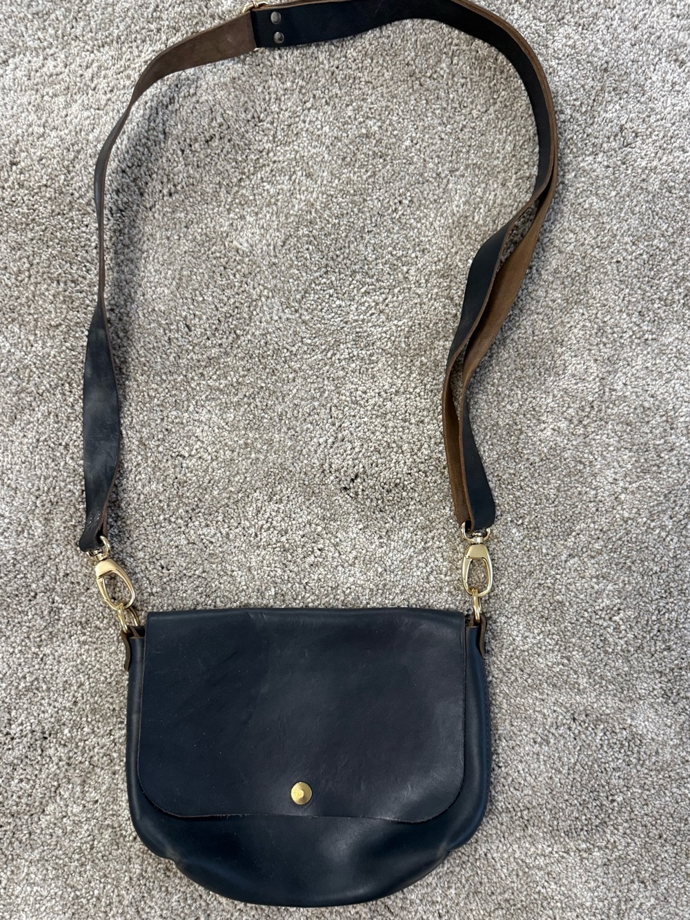 River House Montana Black Authentic Leather Crossbody Bag with Gold Hardware